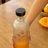 Frosted Leaf Glass Water Bottle Set of Two